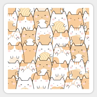 Kawaii Cute Cats Pattern Orange Sticker